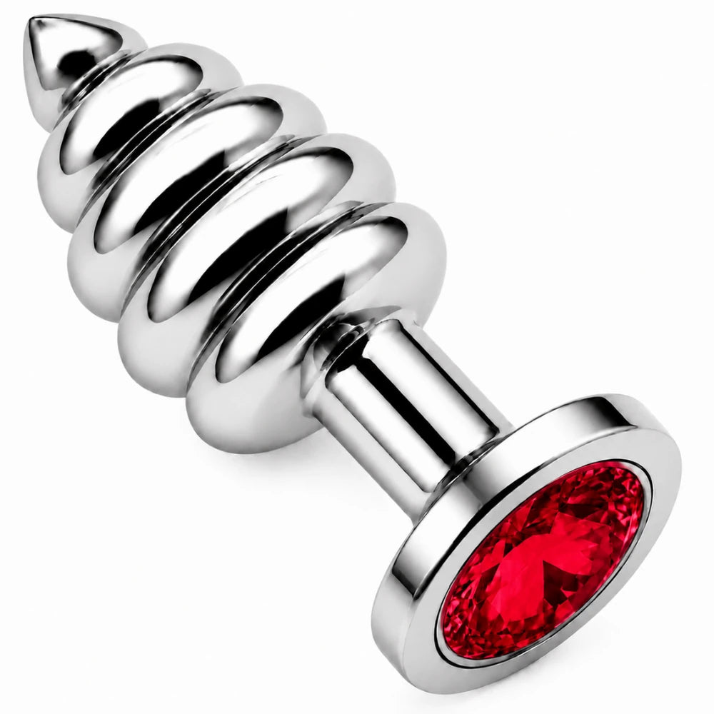 kırmızı taşlı gümüş boğumlu anal plug medium – görsel 1
