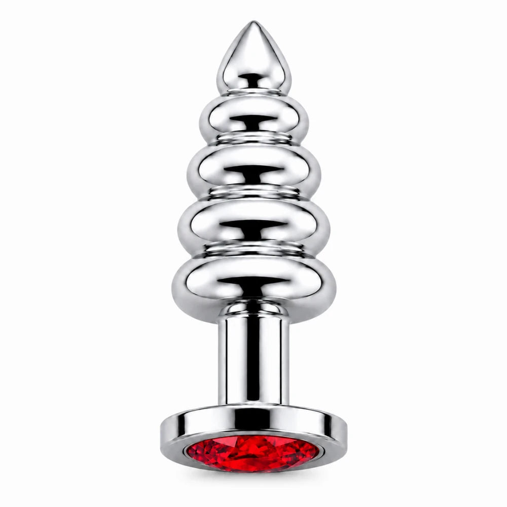 kırmızı taşlı gümüş boğumlu anal plug medium – görsel 2