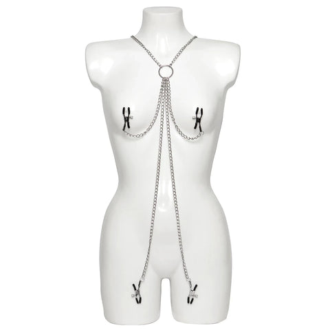 Harness With Clamps Zincirli Göğüs ve Erojen Bölge Kelepçe Takımı