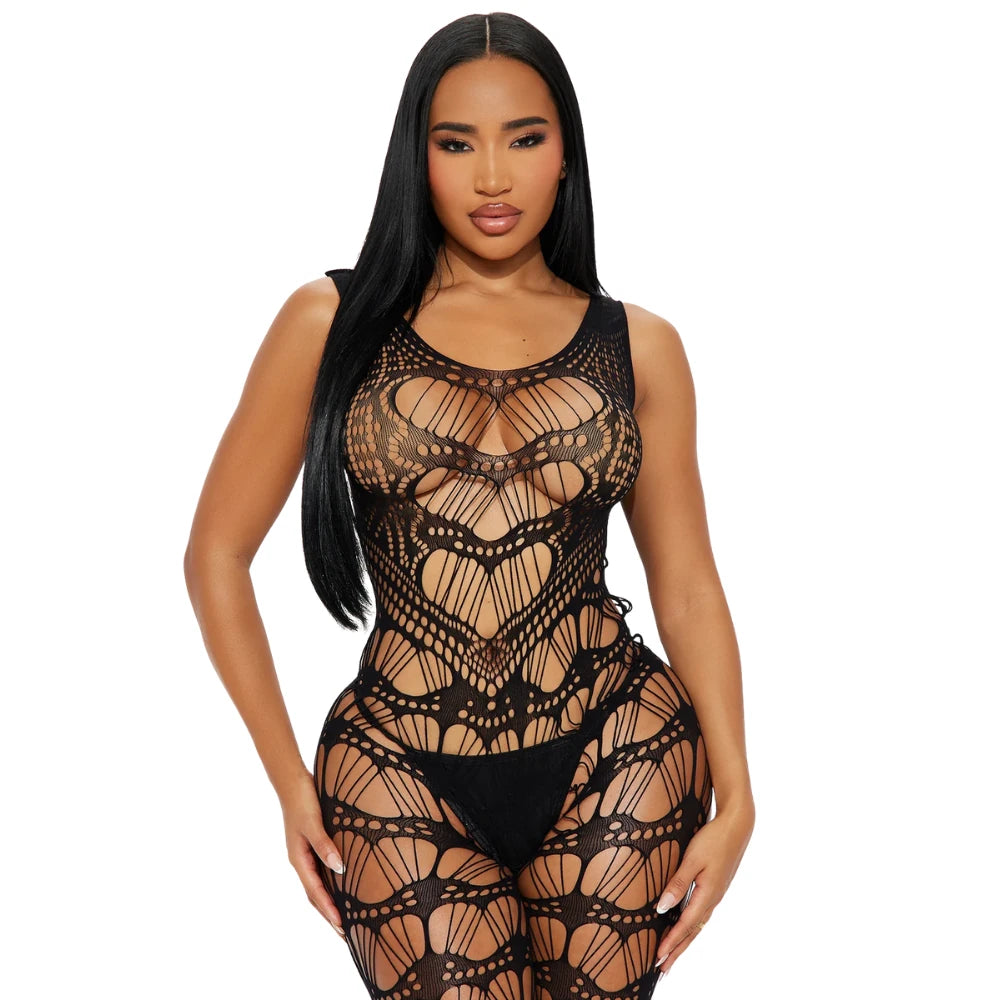 Heart Özel Bölgesi Açık Jumpsuit Vücut Çorabı