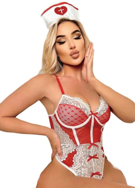 Erox Fantasy Wear Tanga Dekolte Seksi Hemşire Kostümü