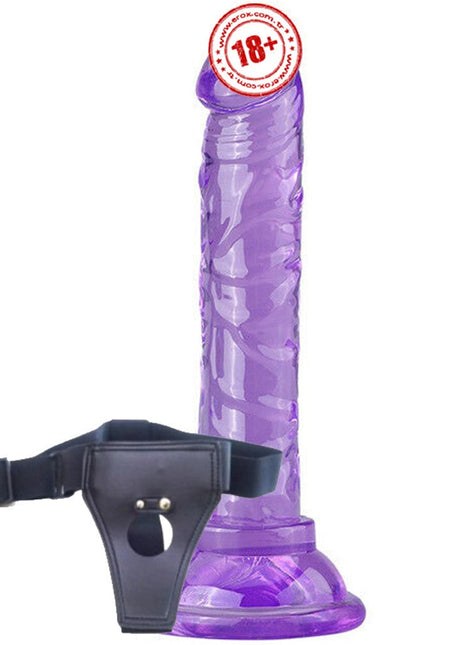 Erox Jelly Silicone 14.5 cm Anal ve Vajinal Kemerli Realistik Penis-Purple