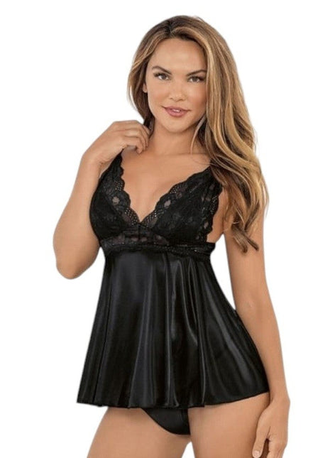 Erox Fantasy Wear Siyah Askılı Dantelli Mini Gecelik Takım