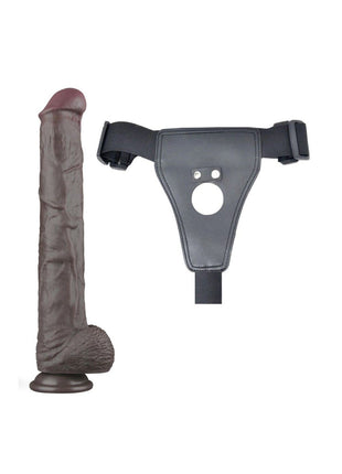 Lovetoy Belden Bağlamalı 37,5 cm Çift Katmanlı Bükülebilir Silikon Penis XXL (Siyah) Strap On Dildo
