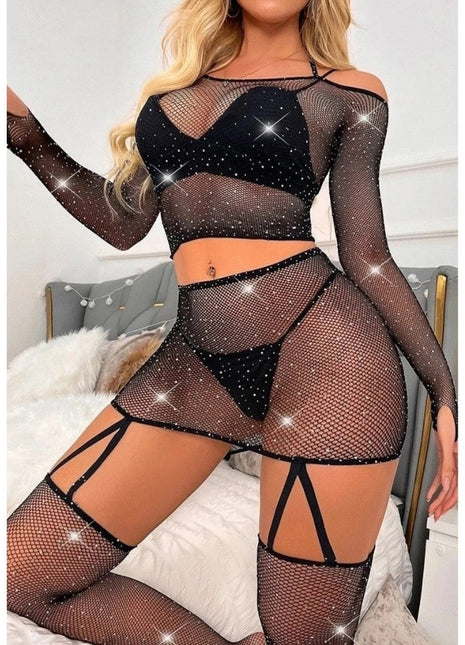 Vivaldy Fileli Taş Detaylı Jartiyerli Vücut Çorabı