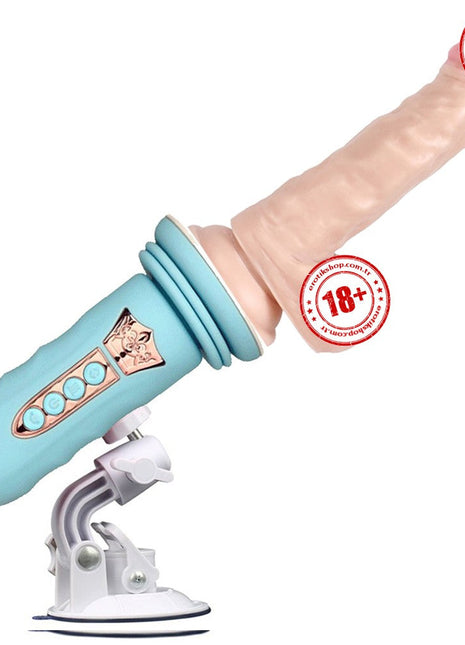 Erox Suction Cup Sex Machine Realistik Penis Uyumlu Seks Makinesi-Blue