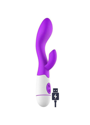 30 Farklı Titreşimli Şarjlı Çift Işlev Kilitoris Vajinal Anal Mastürbatör Tavşan Vibratör Purple
