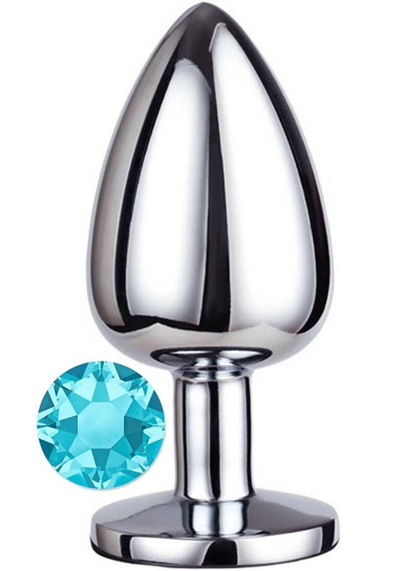 Erox Luxury Silver Mavi Taşlı Orta Boy Metal Anal Plug