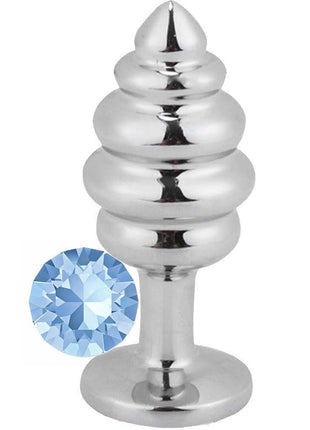 Erox Silver Large Mavi Taşlı Boğumlu Anal Metal Plug