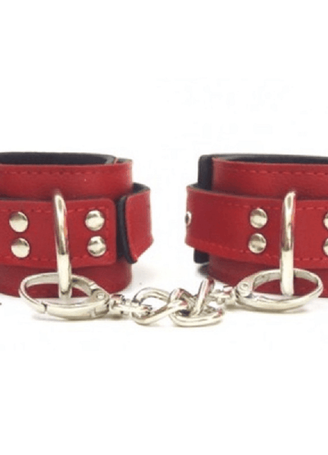 Fetish Love Game Leather Hand Cuffs Deri Kelepçe Kırmızı