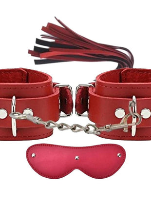 Erox Fetish Fantasy Series Cuffs 3 Pcs. Deri Fetiş Pozisyon Kelepçe Seti-Kırmızı