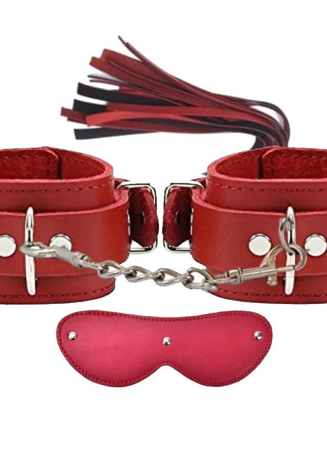 Erox Fetish Fantasy Series Cuffs 3 Pcs. Deri Fetiş Pozisyon Kelepçe Seti-Kırmızı
