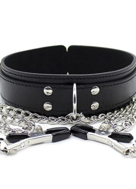 Erox Fetish Fantasy Series Collar With Nipple Clamps Zincirli Göğüs Klipsi