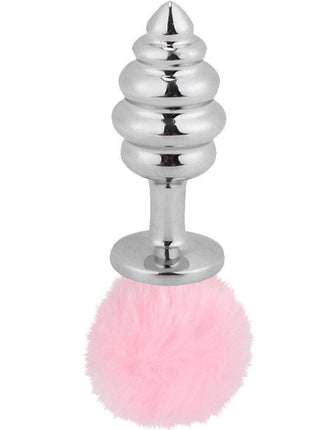 Erox Ribbed Boğumlu Pembe Peluş Çelik Anal Plug