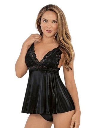 Erox Fantasy Wear Siyah Askılı Dantelli Mini Gecelik Takım