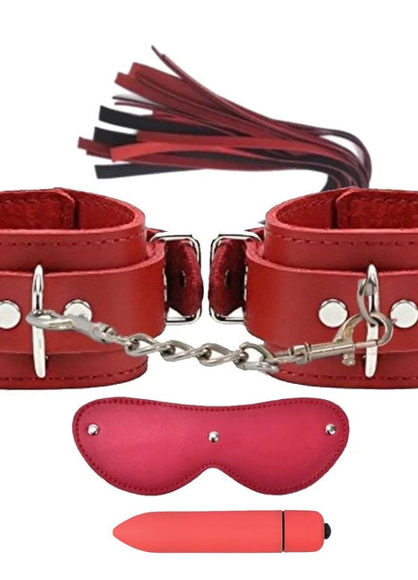 Erox Fetish Fantasy Series Cuffs Vibratörlü Deri Fetiş Pozisyon Kelepçe Seti-Kırmızı