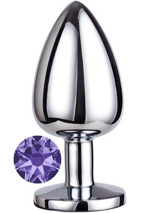 Erox Luxury Silver Mor Taşlı Orta Boy Metal Anal Plug
