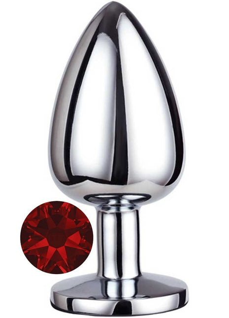 Erox Luxury Silver Kırmızı Taşlı Orta Boy Metal Anal Plug