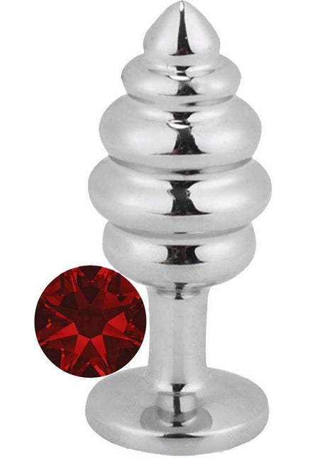 Erox Silver Large Kırmızı Taşlı Boğumlu Anal Metal Plug