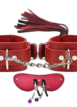 Erox Fetish Fantasy Series Cuffs 4 Pcs. Deri Fetiş Pozisyon Kelepçe Seti-Kırmızı