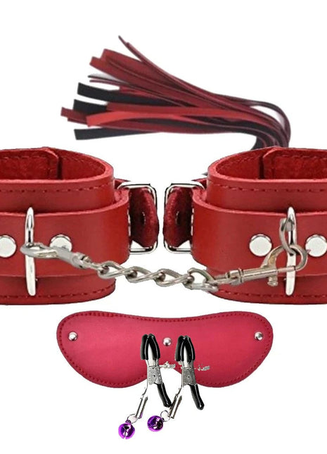 Erox Fetish Fantasy Series Cuffs 4 Pcs. Deri Fetiş Pozisyon Kelepçe Seti-Kırmızı