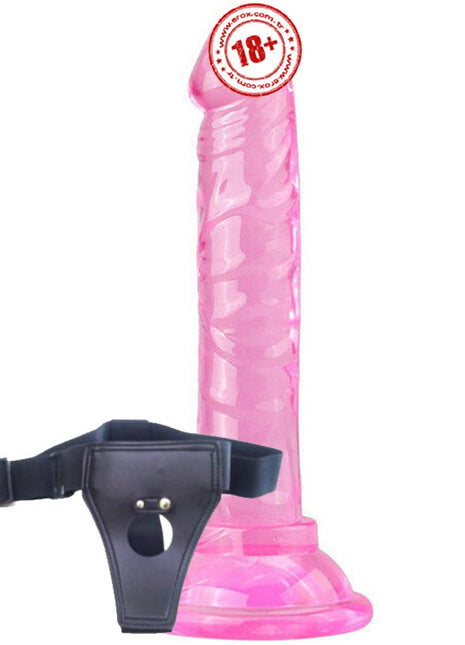 Erox Jelly Silicone 14.5 cm Anal ve Vajinal Kemerli Realistik Penis-Pink