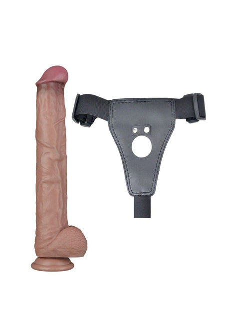 Lovetoy Belden Bağlamalı 37cm Çift Katmanlı Bükülebilir Silikon Penis XXL Cock Strap On Dildo