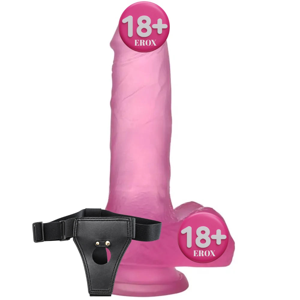Jelly Studs Kemerli Jel Dildo Medium 17 cm – Pembe