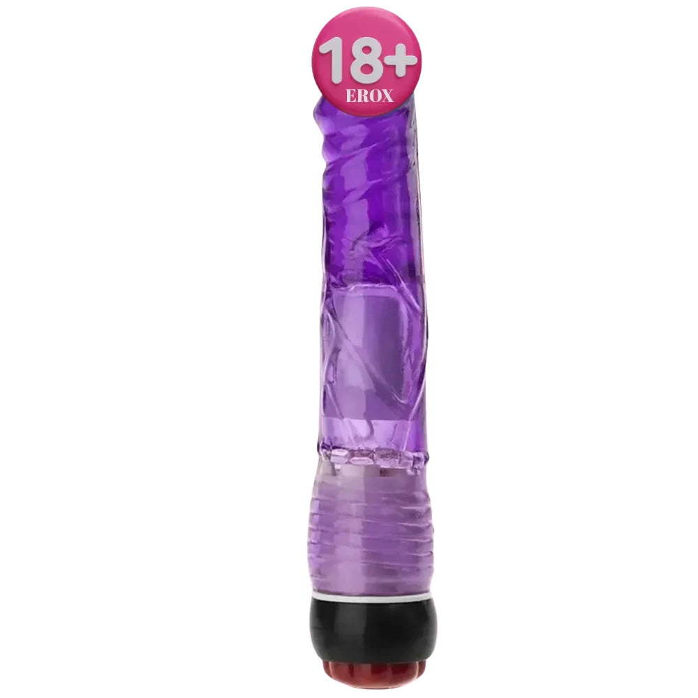 Kademeli Titreşimli Jel Dokulu Realistik Vibratör 23 cm – Mor
