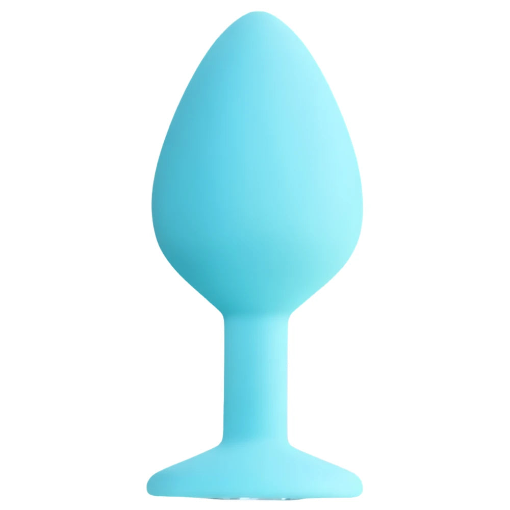 kristal taşlı açık mavi silikon anal plug medium – görsel 1