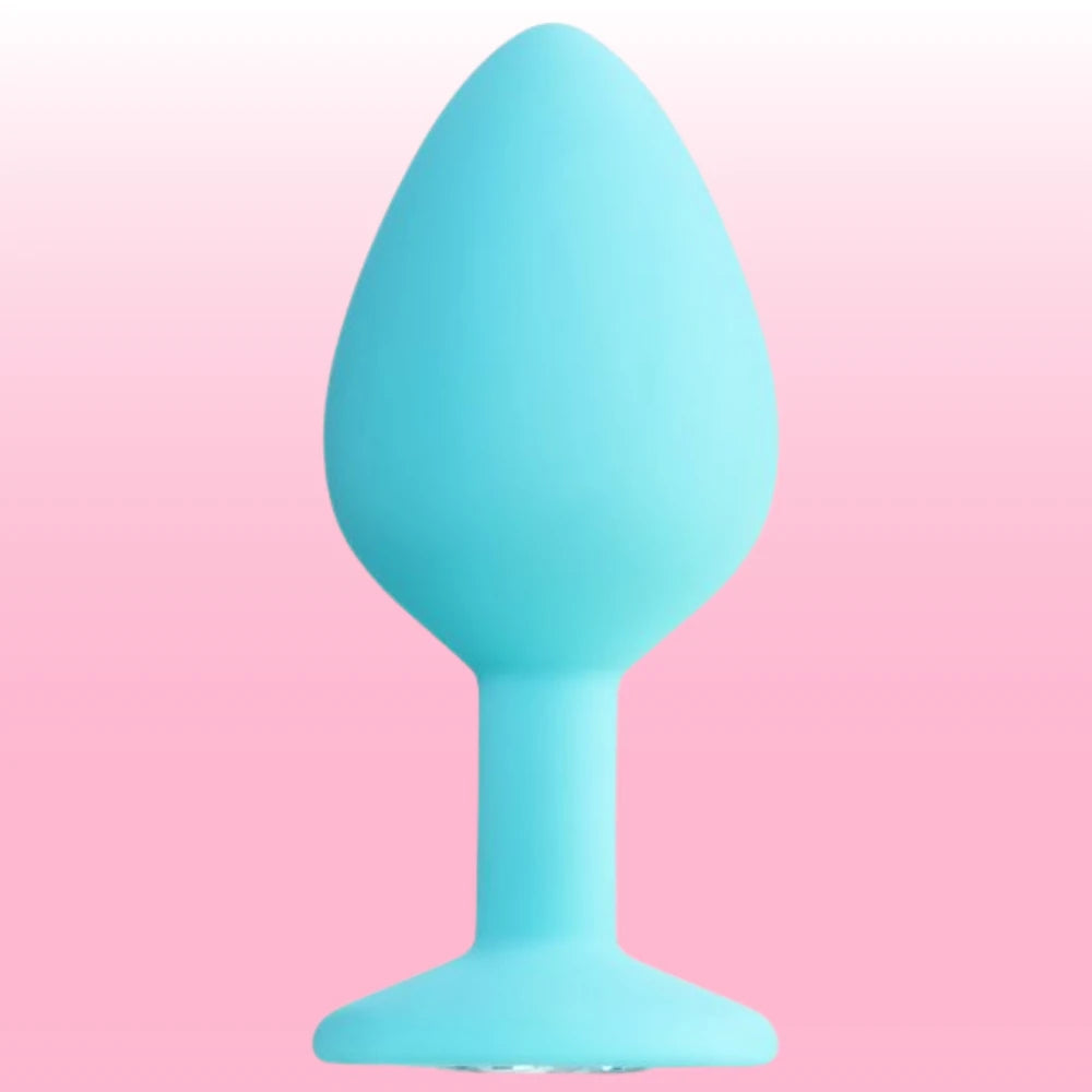kristal taşlı açık mavi silikon anal plug medium – görsel 2