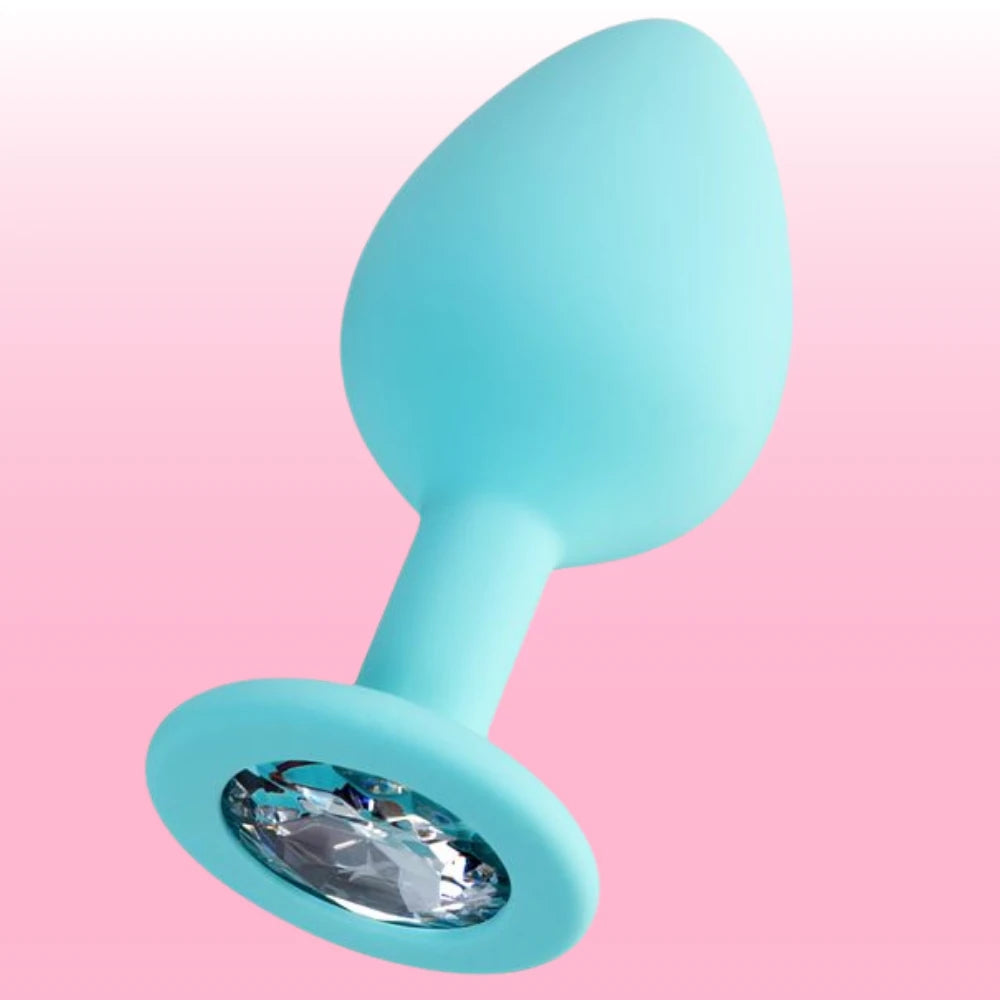 kristal taşlı açık mavi silikon anal plug medium – görsel 3