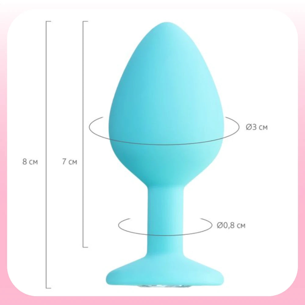 kristal taşlı açık mavi silikon anal plug medium – görsel 4