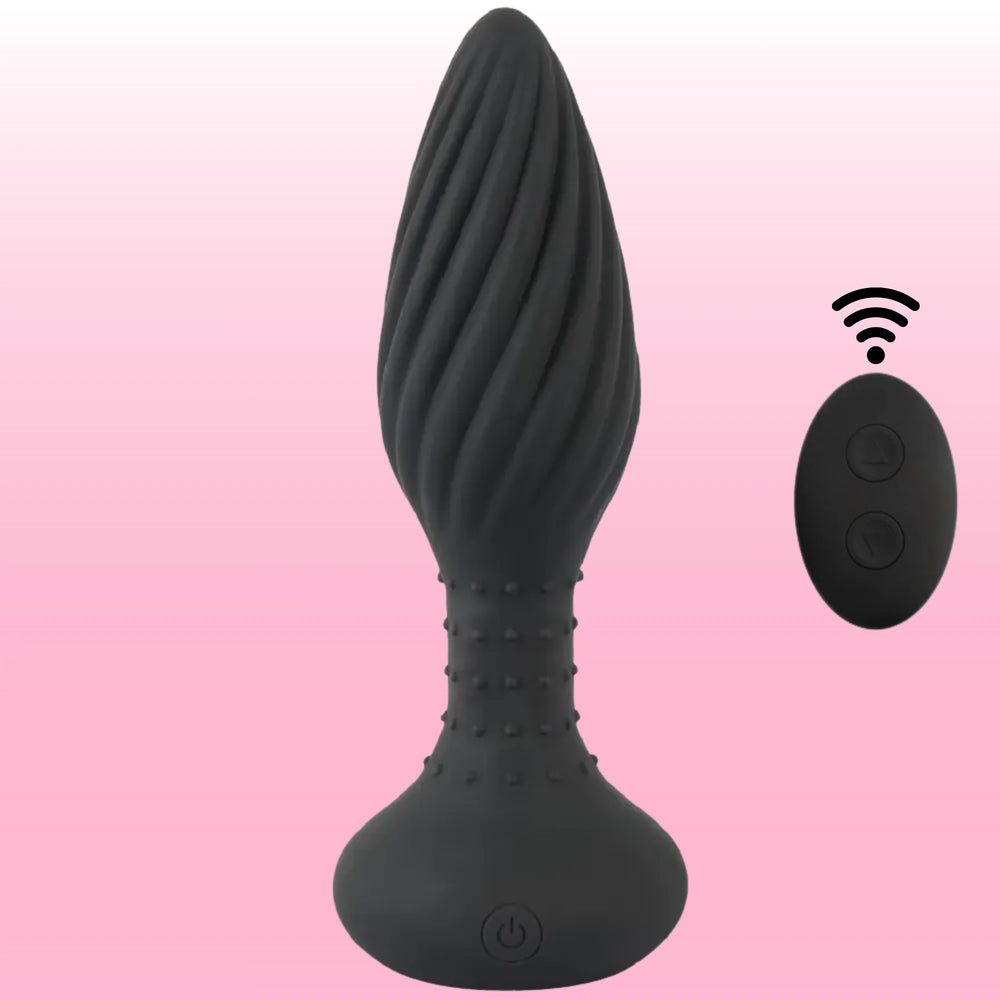 Kumandalı Dönen Boncuklu Titreşimli Anal Plug – Altın Tabanlı Siyah