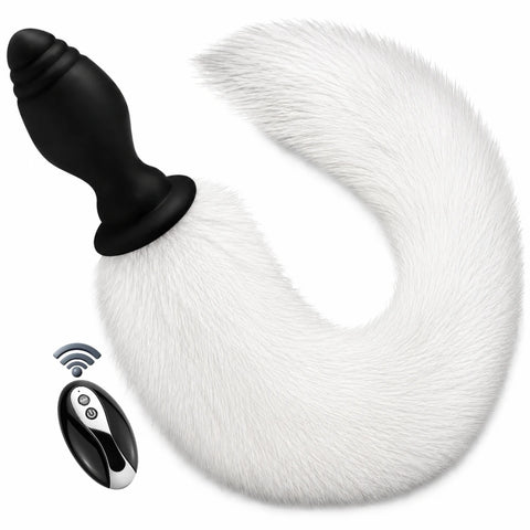 Kumandalı Tilki Kuyruklu Titreşimli Anal Plug – Beyaz