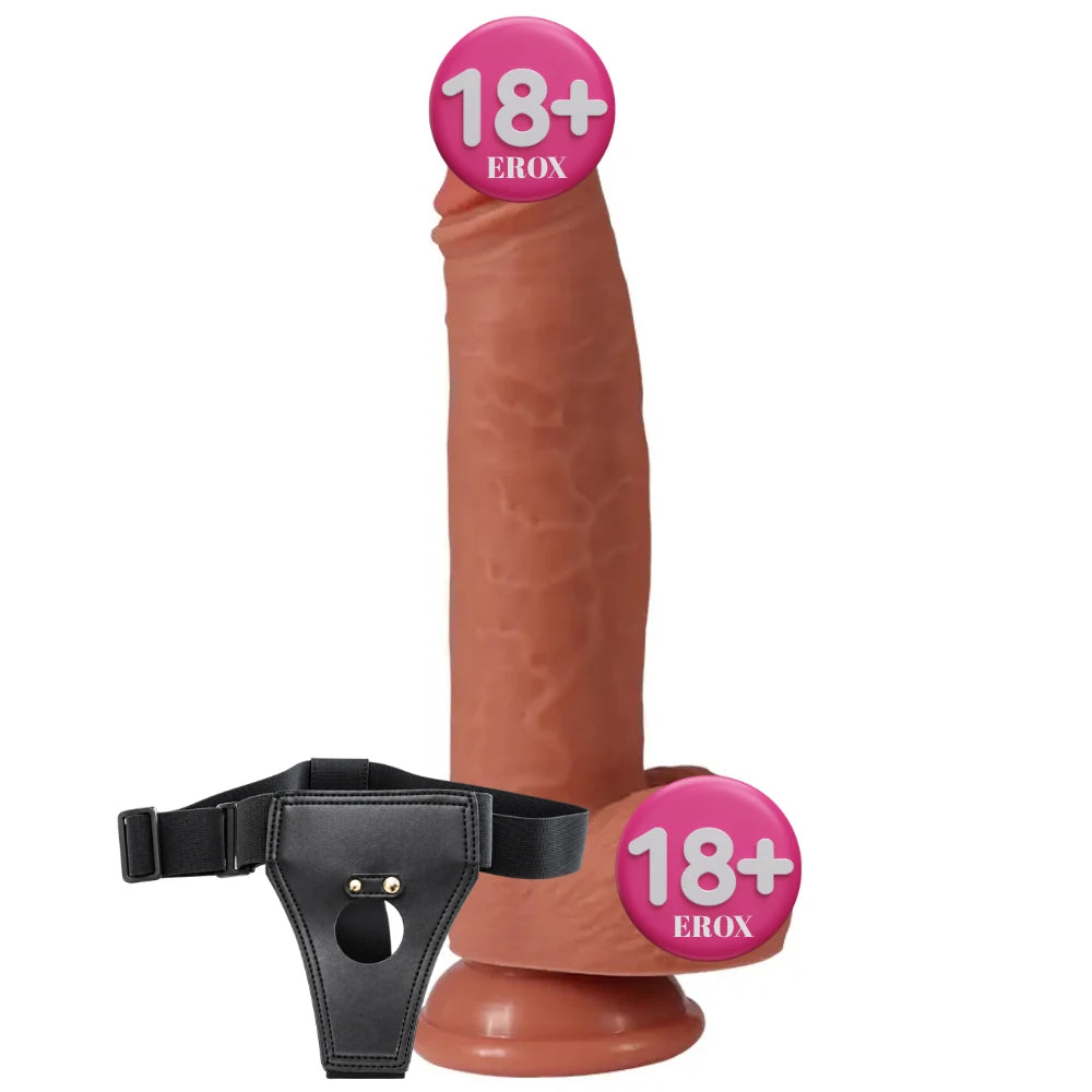 Leo Çift Katmanlı Belden Bağlamalı Realistik Penis 23 cm