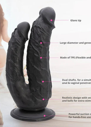 Dildo Series Lifelike G-Spot Anal ve Vajinal Çift Taraflı Realistik Penis Black