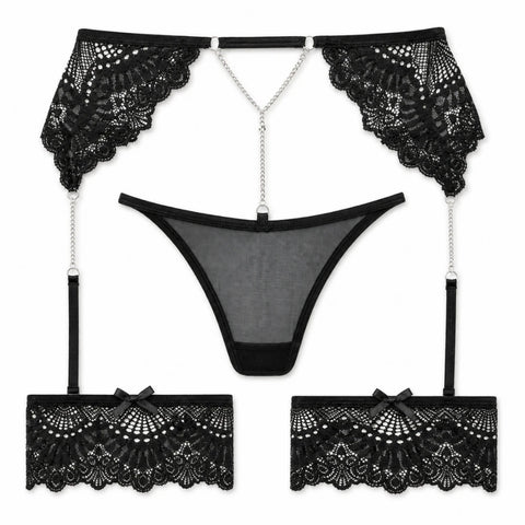 Luxury Lingerie Likralı Jartiyer Seti – Siyah
