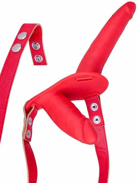 Medikal Silikon Çift Taraflı Strapon, 16,5 cm ve 10 cm – Kırmızı