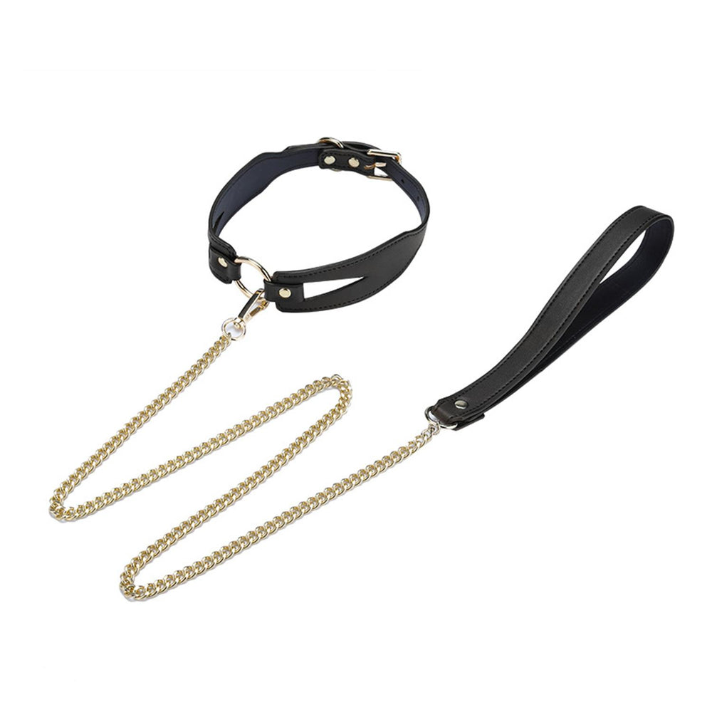 Metal Zincirli Suni Deri Fantezi Tasma, 97 cm Zincir – Siyah