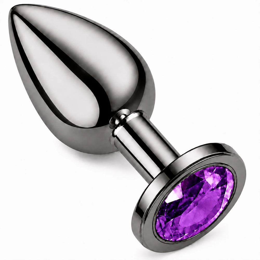 Mor Taşlı Gri Çelik Lüks Anal Plug – Large