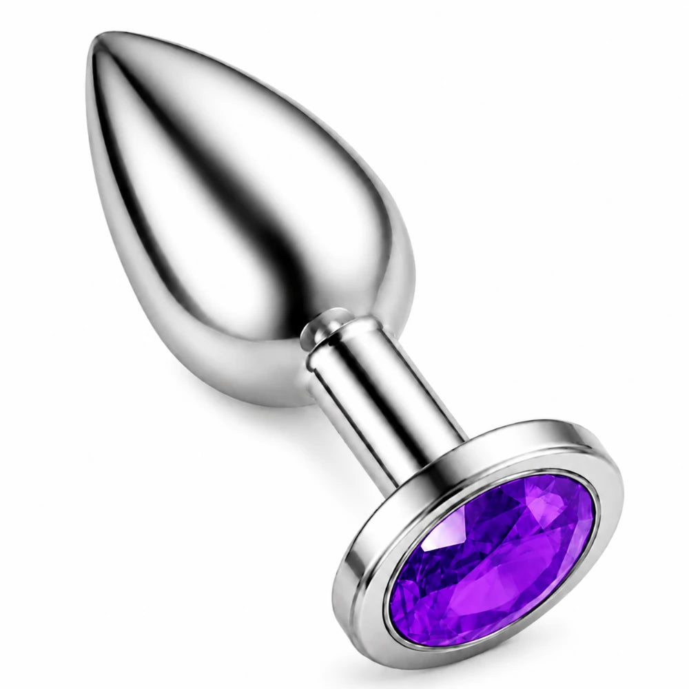 Mor Taşlı Kompakt Çelik Anal Plug – Small