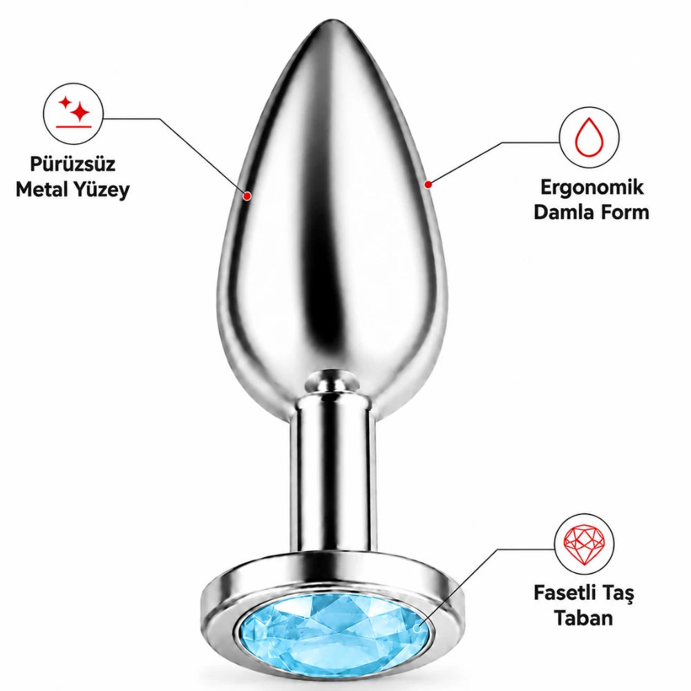 mavi taşlı çelik anal plug small – görsel 4