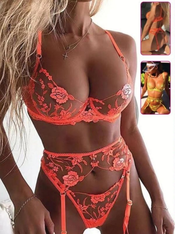neon çiçek işlemeli jartiyer takımı – görsel 1