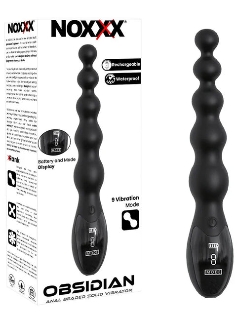 Obsidian Boncuklu Şarjlı Anal Vibratör, LED Ekranlı – Siyah