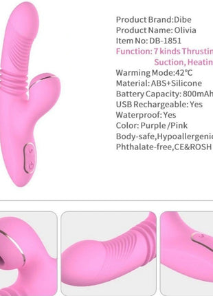 Dibe Haloy Olivia Thrusting İleri Geri Hareketli Hava Darbeli Rabbit Vibratör Pink