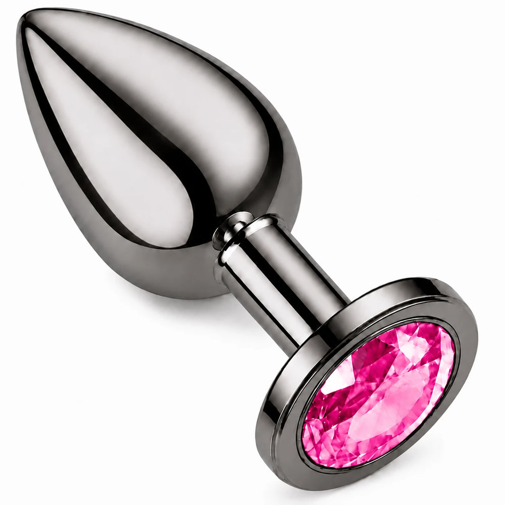 Pembe Taşlı Gri Çelik Lüks Anal Plug – Medium