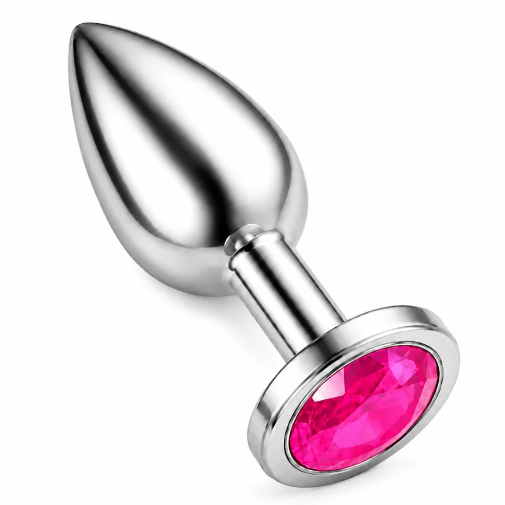 Pembe Taşlı Paslanmaz Metal Anal Plug – Large