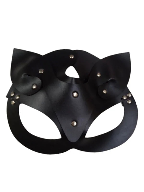 Perçinli Deri Tavşan Maske – Siyah