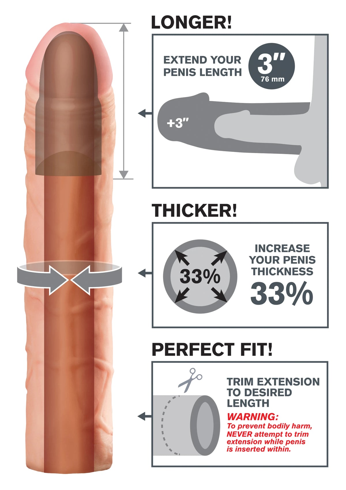 Perfect 3 inç uzatmalı penis kılıfı – görsel 4
